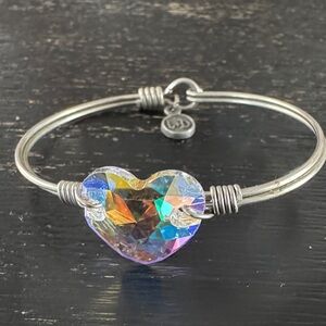 Luca + Danni Silver Bangle with Iridescent Multicolor Heart Swarovski Crystal